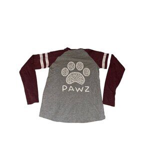 Pawz Shirt Women's Small White Paw Print Long Sleeve Stripe Animal Raglan